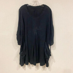 Kleen Linen Blend Pleated Lagenlook Tunic Dress Size Large EUC